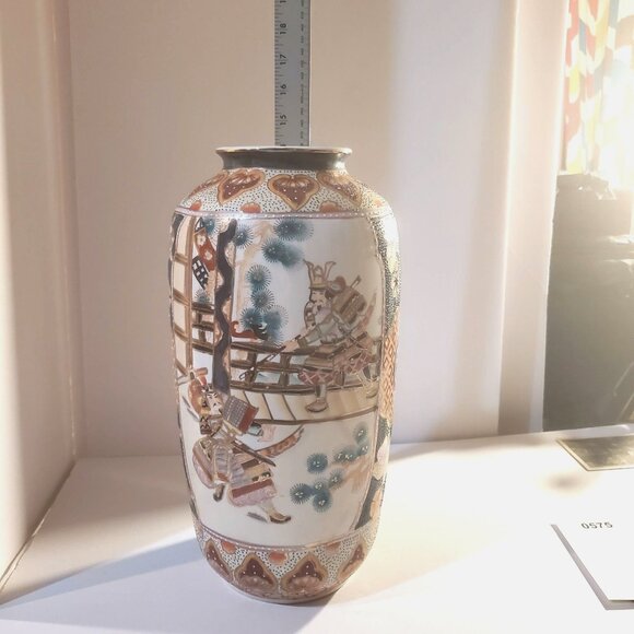 Vintage Japanese Oriental Satsuma Vase Porcelain Hand Painted 14'' Tall - Picture 8 of 11